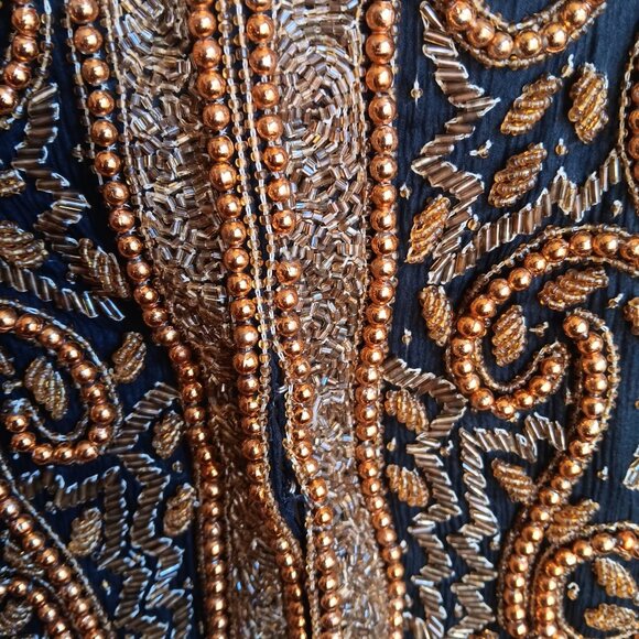 Small Vintage Bolero Jacket Black Gold Beaded Sequin Embroidery Patra - Picture 8 of 15